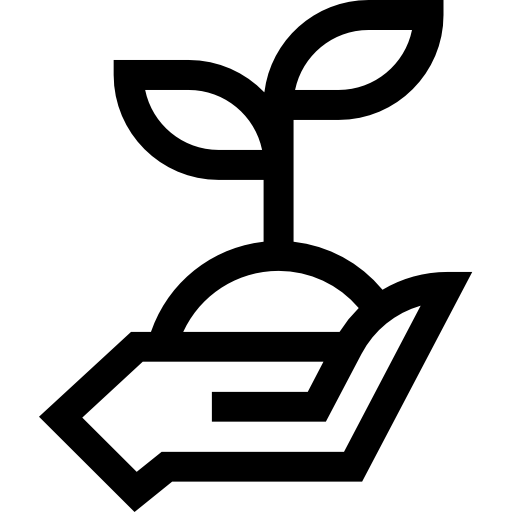 Icon einer Hand, die Erde und einen wachsenden Strauch hält
