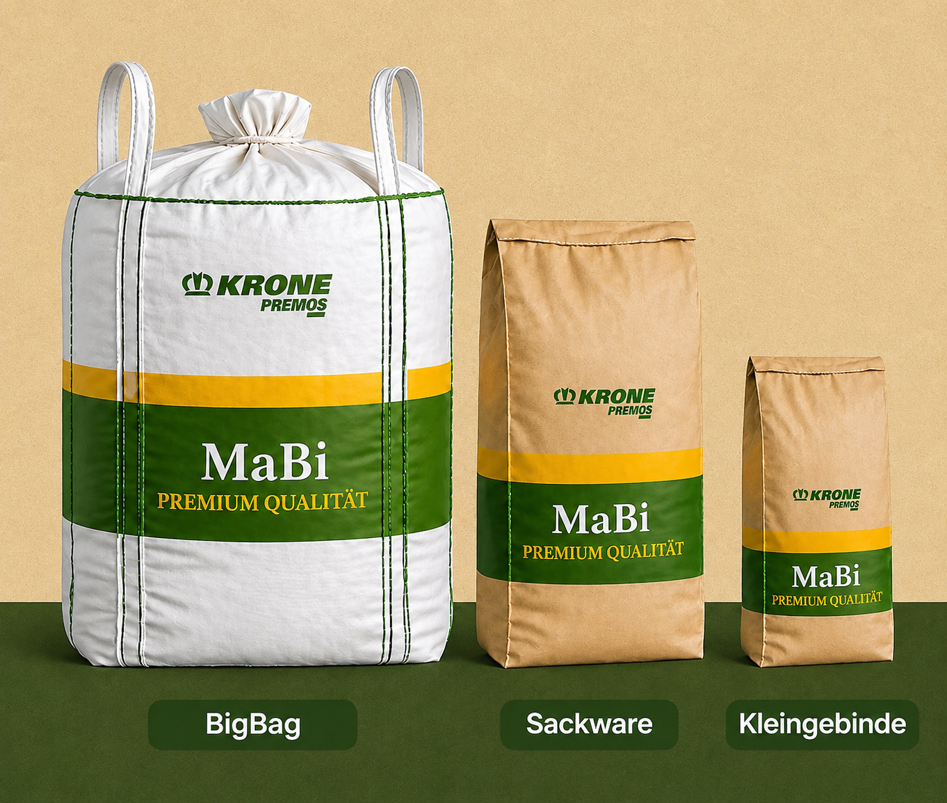 Product image of different packaging sizes of hay cubes
